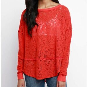 Free People Red Lace Top